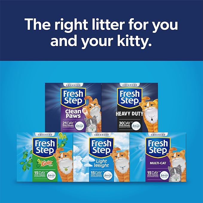 Fresh Step Clumping Cat Litter, Heavy Duty Advanced, Long Lasting 30-Day Odor Control with Odor Eliminating Carbon, 17.5 lb