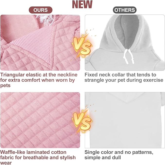 BEAUTYZOO Small Dog Hoodie Sweater with Pockets, Dog Clothes for Small Medium Dogs Boy Girl, Waffle-like Laminated Cotton Pet Coats with Hat and Leash Hole, All Weather Coat for Puppy Doggie Chihuahua