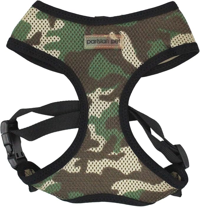 Parisian Pet Adjustable Freedom Harness - Green Camo Dog Vest - 100% Mesh Fabric Cooling Harness - Idle for Outdoor Adventures - Large Size