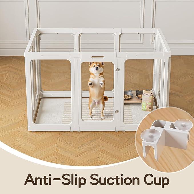 Jalove 30" H Clear Acrylic Plastic Dog Playpen Indoor, 10PCS for Puppy Cat Rabbit Ferret Transparent Pet Pen, Easy Assemble Whelping Crate Kennel Cage Enclosure, Ideal for Small to Medium Dogs, White