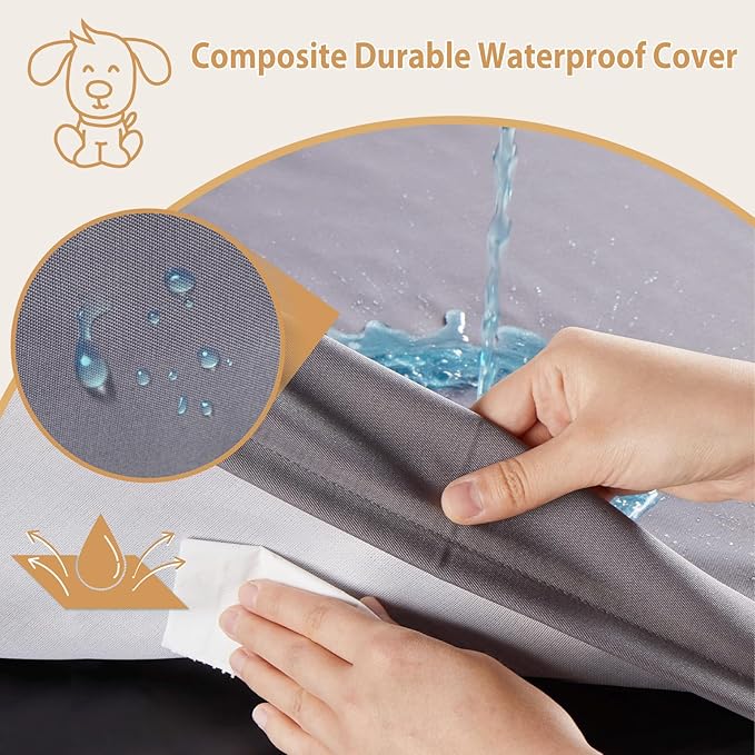 BFPETHOME Outdoor Dog Bed for Large Dogs, Waterproof, Orthopedic with Removable Washable Cover, Egg Crate Foam Mat. (30 x 20in, Grey)