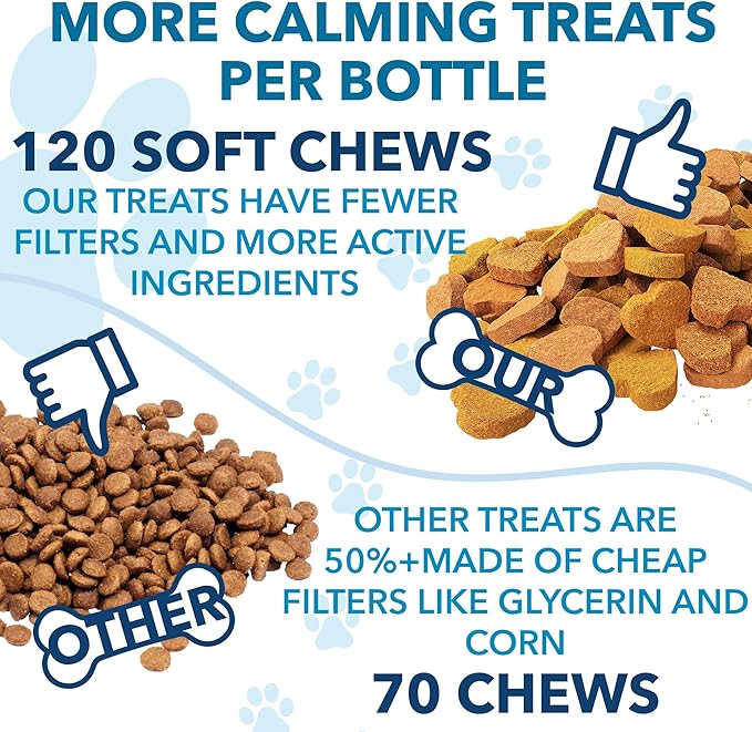 Hemp Calming Chews for Dogs with Anxiety and Stress - Anxiety Relief Chews for Storms, Fireworks, Thunder, Barking, Separation - Valerian, L-Tryptophan, Hemp Oil - Peking Duck- 120 Dog Calming Treats