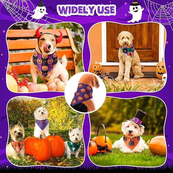 Sanwuta 72 Pcs Halloween Dog Bandana Bulk Washable Puppy Triangle Scarfs Halloween Pumpkin Cat Bandanas Adjustable Soft Pet Triangle Bibs Accessories for Small Medium Dogs Cats Pets Costume