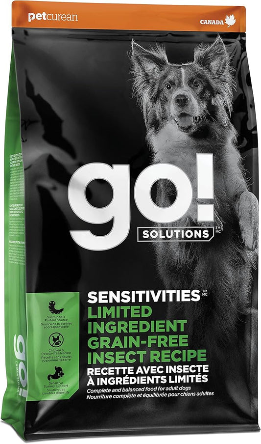 Go! Solutions Sensitivities Limited Ingredients, Grain-Free Dry Dog Food, Insect Recipe for Sensitive Stomach, 22 lb Bag