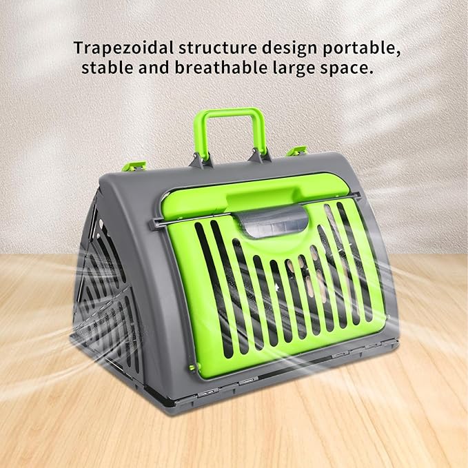 Foldable Travel Cat Carrier, Small Cat Carrier Hard Up to 25lbs, 18" Lx14.5 Wx14 H Front Open Type Plastic Cat Carriers, Green