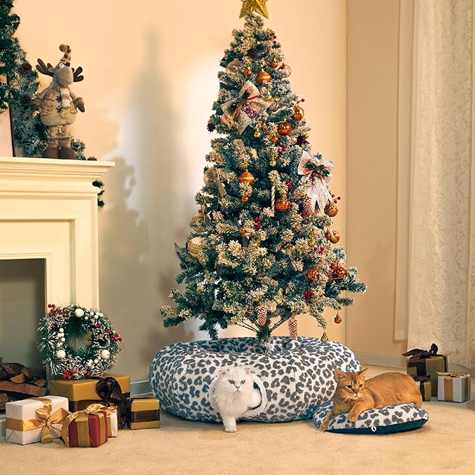 Cat Tunnel Bed for Indoor Cats 35.5 Inch XL Cat Donut Tunnels Cute Tubes Round Pet Play Tunnel Toy for Kitten Puppy Rabbit with Washable Circle Cushion Leopard Grey