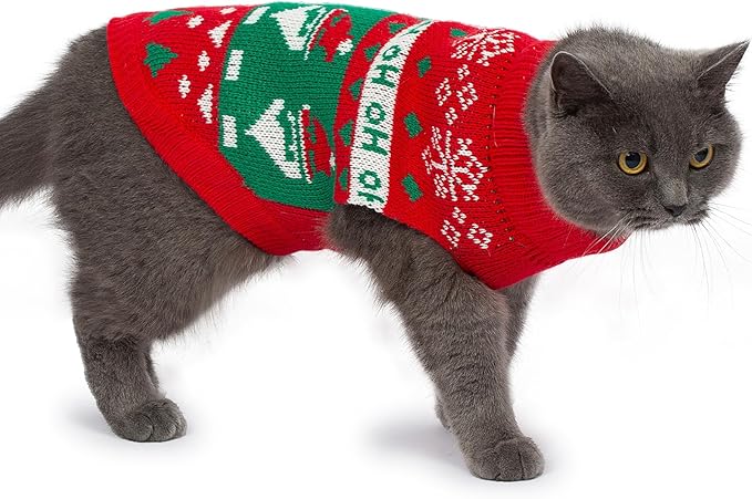Stretchy Cat Christmas Sweater - 2 Packs Christmas Sweaters for Cats | Snug Winter-Ready Knit for Boy/Girl Cats & Kittens(Scarlet, Large)