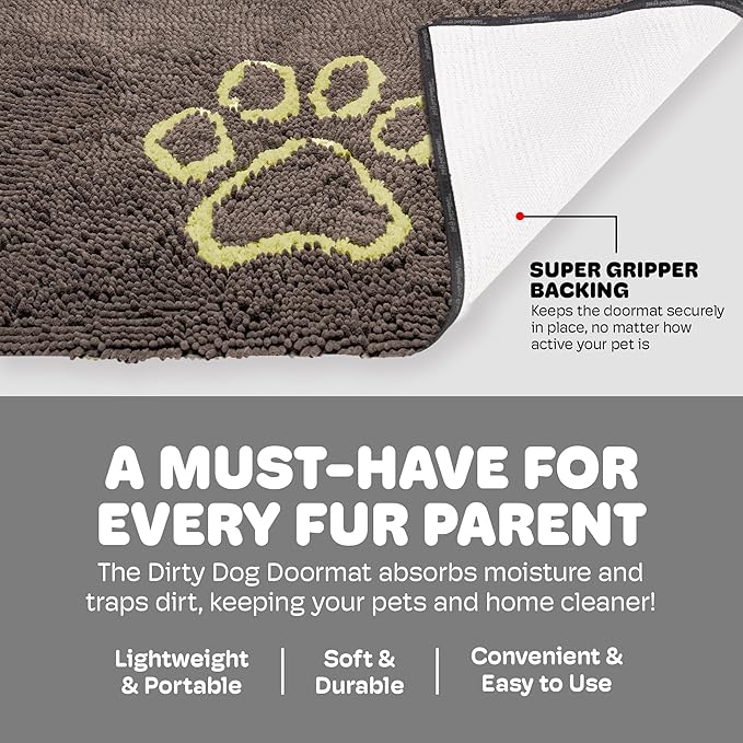 Dog Gone Smart Dirty Dog Doormat - Fast Drying Rug with Super Gripper Backing for Clean Floors - Super Absorbent and Machine Washable Mat for Muddy Paws - Cool Grey