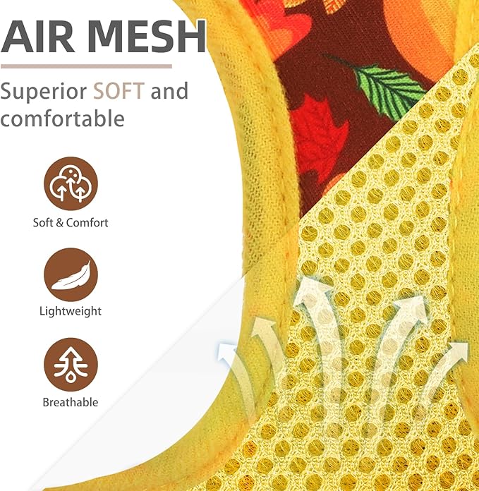 PUPTECK Adjustable Dog Harness Collar and Leash Set Step in No Pull Pet Harness for Small Medium Dogs Puppy and Cats Outdoor Walking Running, Soft Mesh Padded Reflective Vest Thanksgiving Harnesses