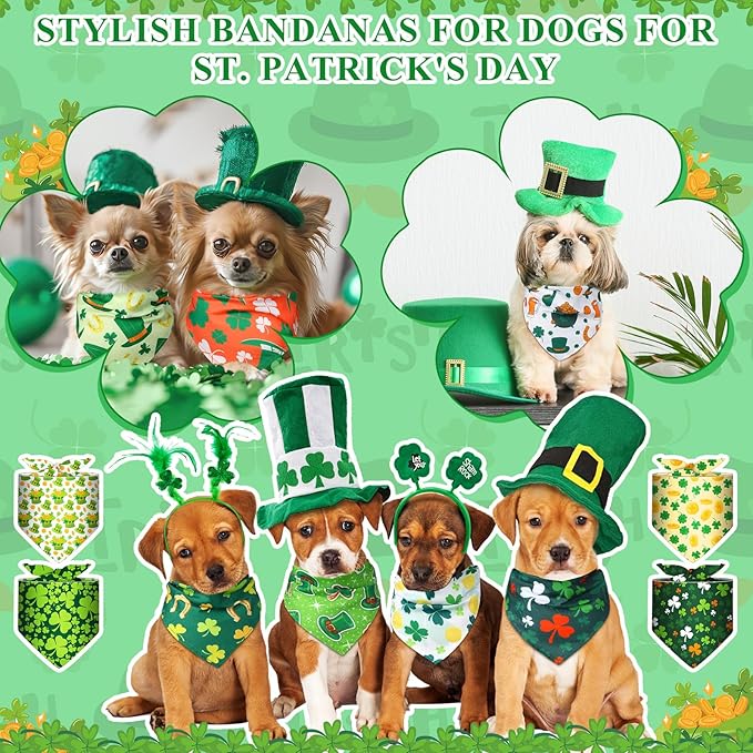 Amylove 120 Pcs Halloween Dog Bandanas Bulk Thanksgiving Day Holiday Triangle Dog Pack Puppy Kerchief Bandana Adjustable Pet Scarf for Pet Cat Costume Accessories Decor(Shamrock)