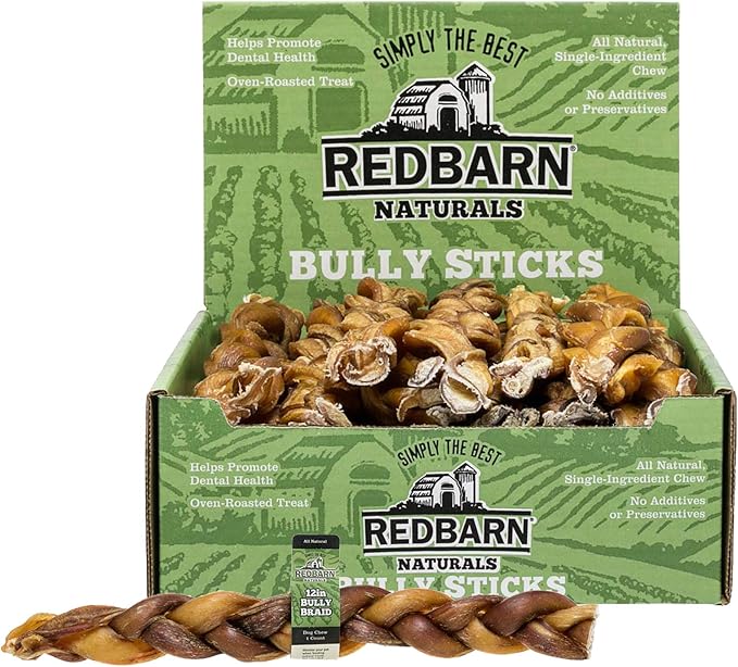 Redbarn Pet Products 12" Braided Bully Sticks for Dogs, Pack of 25