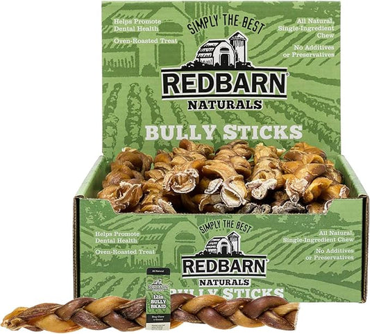 Redbarn Pet Products 12" Braided Bully Sticks for Dogs, Pack of 25