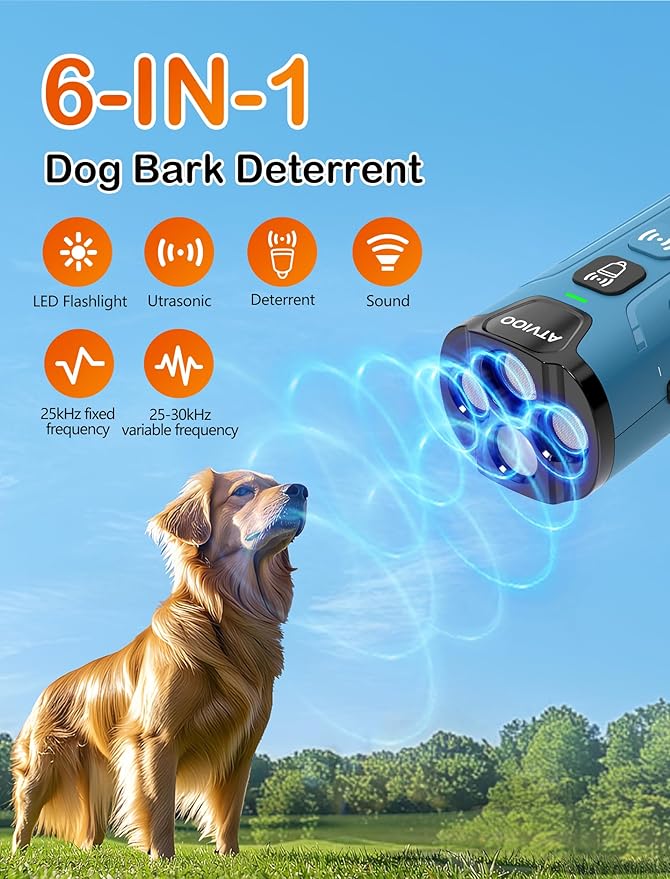 Dog Bark Deterrent Device - Ultrasonic Anti-Barking Devices with 3X Sonic Emitters, Up to 50FT Long Range & Rechargeable Bark Control - Safe for Dogs Training - Indoor & Outdoor (Blue)
