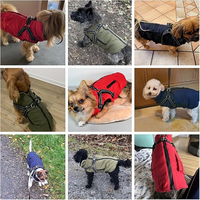 Dog Winter Coat with Harness Built-in | Waterproof Dog Jacket with Zipper & Fleece Lining | Reflective Cold Weather Coat for Small Medium Large Dogs