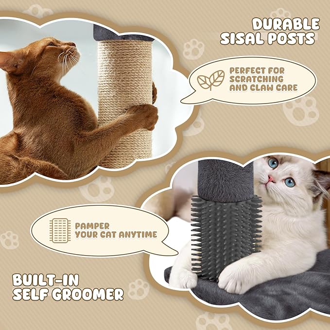 Magshion Cat Tree 60" Cats Tower for Indoor Cats, Multi-Level Cat Condo with Scratching Post, Top Perch, Sisal Board and Dangling Ball, Cat Stand Jumping Platform Kittens Pet Play House (Smoke Grey)