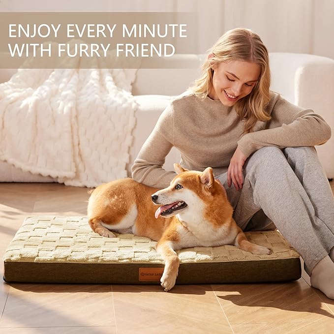 Patas Lague Orthopedic XL Dog Bed Large Sized Dog 48''X30'', Waterproof Soft Comfortable Egg Crate Foam Large Pet Beds Crate Mat with Removable Washable Cover and Nonskid Bottom, Brown