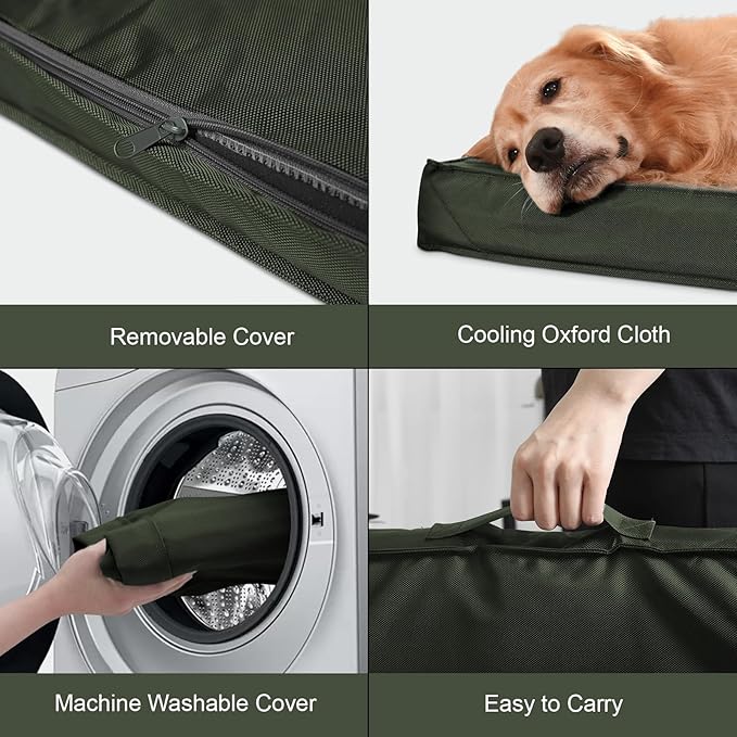 Waterproof Outdoor Orthopedic Dog Bed - All Weather Medium Pet Bed with Egg Crate Foam, Removable Washable Cover, 30x20 Inch, Dark Green