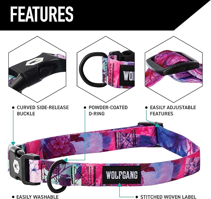 Wolfgang Heavy Duty Martingale Dog Collar with Quick Release Nylon Buckle for Walking & Training, Daydream Print, Large