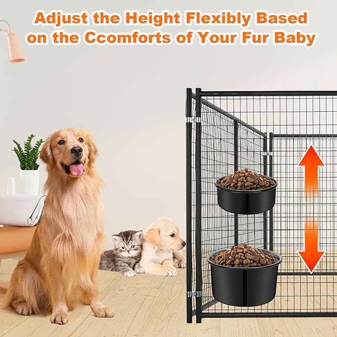 No Spill Water Bowl for Dogs, Sturdy Stainless Steel Dog Dishes 2 Pack with Dog Bowl Holder Hanging on Pet Cage Kennel Crate, Detachable Metal Food/Water Bowl Set for Medium/Large Dogs