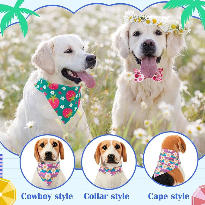 108 Pcs Summer Bulks Dog Bandanas Fruit Flower Adjustable Bow Ties for Dogs Cute Bowknot Christmas Triangle Scarf Kerchief for Large Small Medium Pet Cat Grooming Outfit