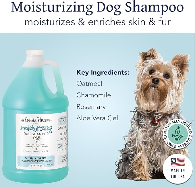 Bobbi Panter Moisturizing Dog Shampoo, Moisturizes and Enriches Dogs Skin & Fur, Soft Sea Air Fragrance, Concentrated 30:1, Made in The USA, 1 Gal.