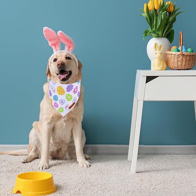 ADOGGYGO Easter Dog Bandana, Egg Rabbit Carrot Pet Scarf, Premium Durable Fabric, White Orange Easter Bandanas for Extra Large Dogs Pets (X-Large)