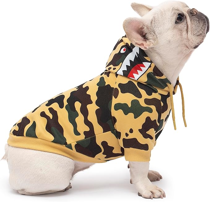 Camo Dog Hoodie Dog Clothes Extra Warm Fleece Lining Stretchy Fit for Small Medium Large Dogs ((Yellow, Large)