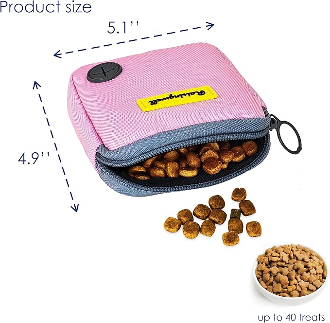 Dog Treat Pouch for Pet Walking and Training with Clicker Poop Bags Small Fanny Zipper Pack Holder for Puppy Snack Dispenser Kit for Leash and Outdoor Use (Pink)