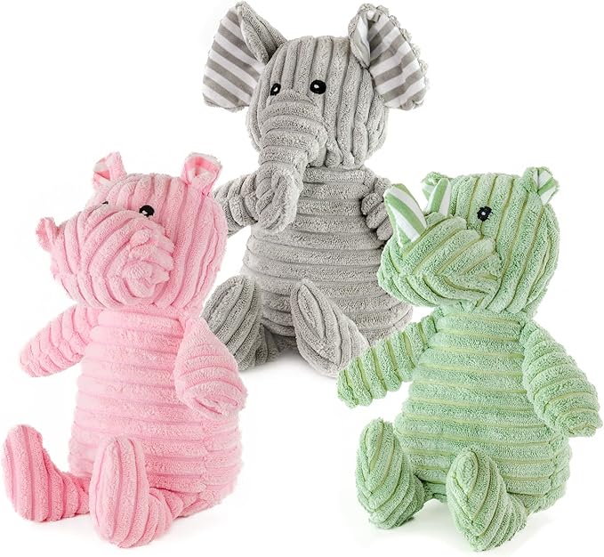 Giftable World Dog, Safari and Bug Pet Plush Toy with Squeaker (Rhino, Hippo, Elephant)