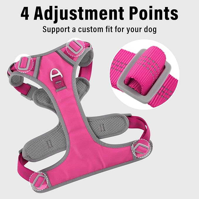 Plutus Pet No Pull Dog Harness, Release at Neck, Reflective Adjustable Dog Vest Harness, Easy Control Handle for Walking, for Small Medium Large Dogs, Hot Pink, XL