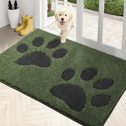 PURRUGS Dirt Trapping Door Mat 33.5" x 59", Non-Skid/Slip Machine Washable Microfiber Entryway Rug, Dog Doormat, Super Absorbent Welcome Mat for Muddy Wet Shoes and Paws, Green
