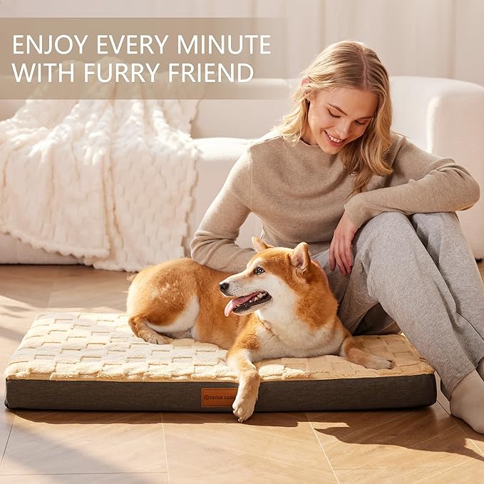 Patas Lague Orthopedic Jumbo Dog Bed for Extra Large Dogs 56''X40'', Waterproof Soft Warm Comfortable Egg Crate Foam Jumbo Pet Beds Mat with Removable Washable Cover and Nonskid Bottom, Brown