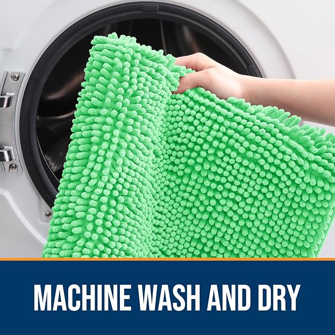 OLANLY Dog Door Mat for Muddy Paws 30x20, Absorbs Moisture and Dirt, Absorbent Non-Slip Washable Doormat, Quick Dry Chenille Mud Mat for Dogs, Entry Indoor Entryway Carpet for Inside Floor, Mint Green