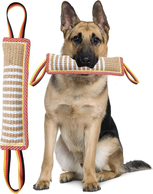 Clysoru Dog Tug Toy Dog Tough Jute Bite Pillow Lasting Training Equipment Two Flag Handles Puppy to Large Dogs Interactive Toy war Toys for Aggressive chewers