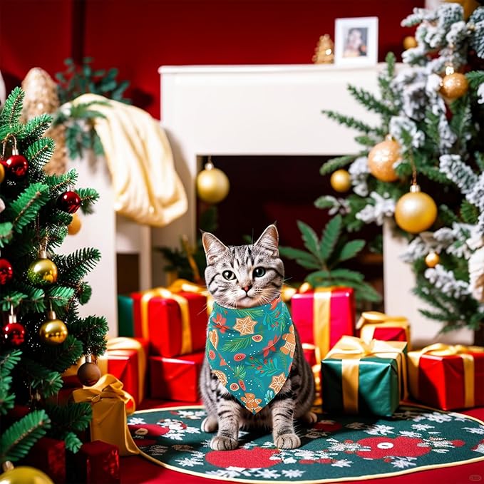 Christmas Dog Bandanas for Small Dogs Breed 7 Pcs Stitching Edge Christmas Dog Bandanas Adjustable Scarves Puppy Grooming S