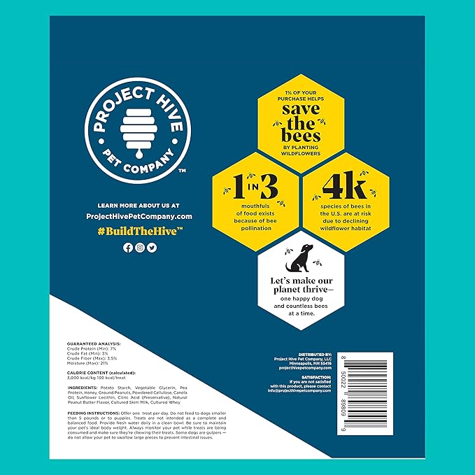 Hive Treats for Dogs — Healthy, Non-GMO Project Verified, Natural Peanut Butter Flavored, Natural, Vegetarian Chews, Made in The USA (Hive Chews, Large Breeds)