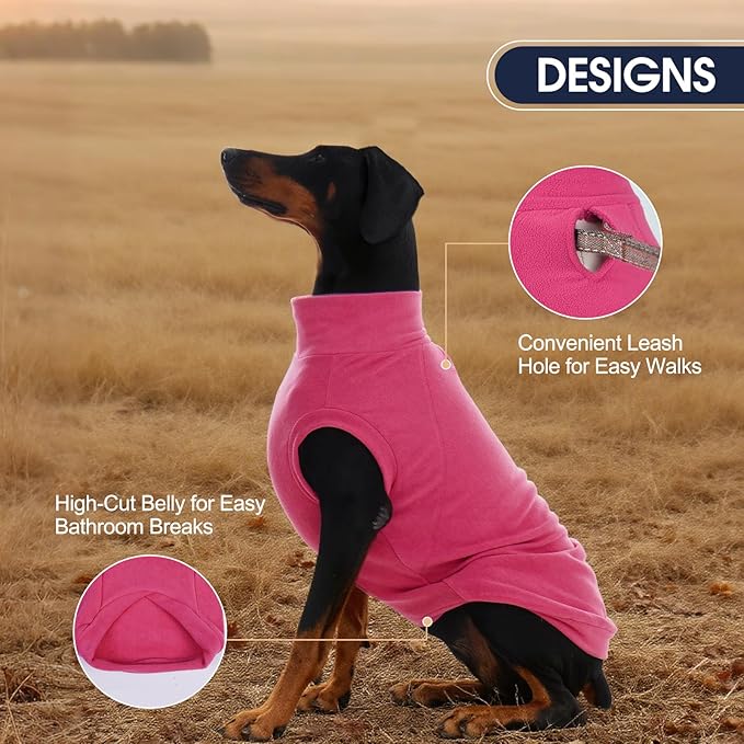 IECOii 2 Pack Dog Sweater Fleece, Warm Vest Coats for Labrador - Soft, Stretchy with Leash Hole, Fall/Winter Pullover Sweatshirt for Outdoor Playing (Size XL, Rose Red & Dusty Pink)