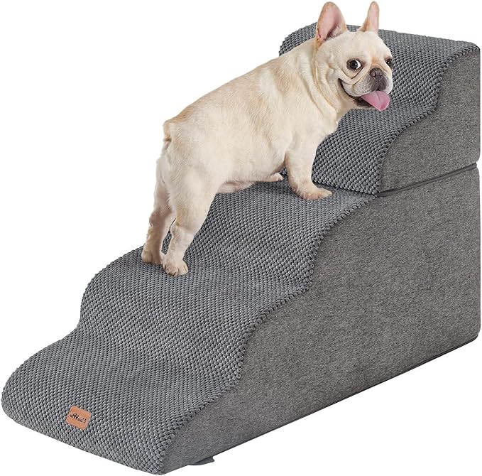 Made4Pets Dog Stairs Ramp for High Bed, 5-Step Pet Stairs for Bed Couch Sofa Climbing, 35D Foam Pet Steps for Small Dogs and Cats, Non-Slip Bottom Dog Steps, Grey