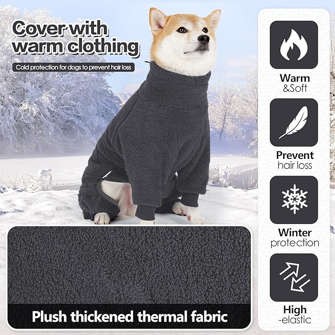 Fleece Dog Sweater for Small Medium Large Dog for Run Walk Sleep Pet Winter Jacket & Windproof Clothes Coat 2XL Grey
