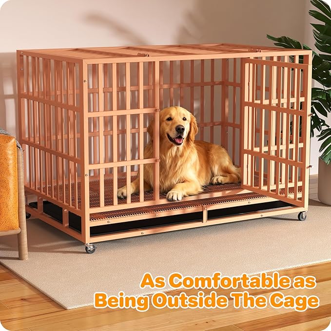 Heavy Duty Indestructible Dog Crate 48 Inch with Removable Tray, Sizes & Colors Optional, Escape Proof Double Door High Anxiety Cage Indoor, Kennel with Wheels for Large Dogs, XL XXL XXL
