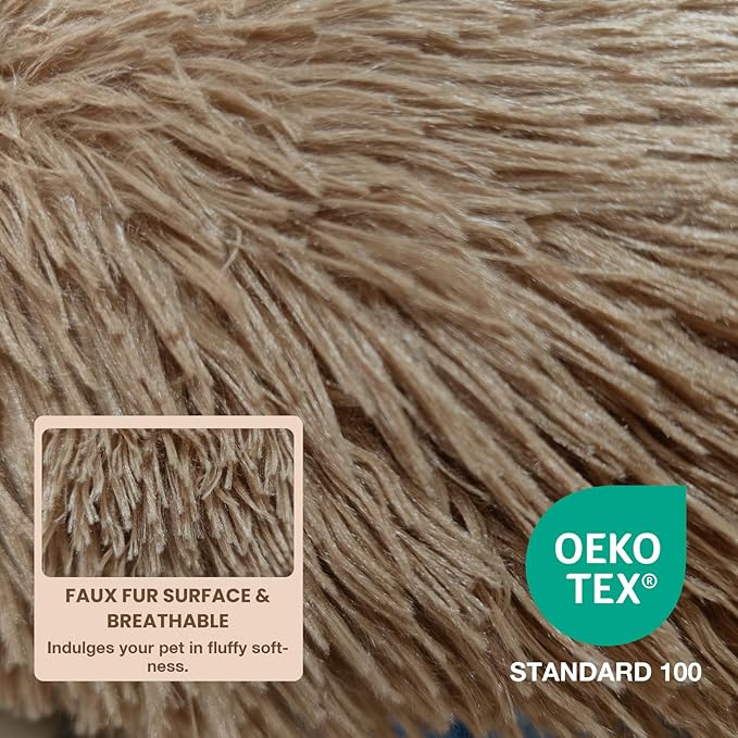 Calming Dog Bed Cat Bed Medium Size Dog - Donut Washable Medium Pet Bed, Warm Kitten Nest 24 inches Anti-Slip Round Fluffy Plush Faux Fur Cat Bed, Fits up to 25 lbs Pets, (Classic Camel)