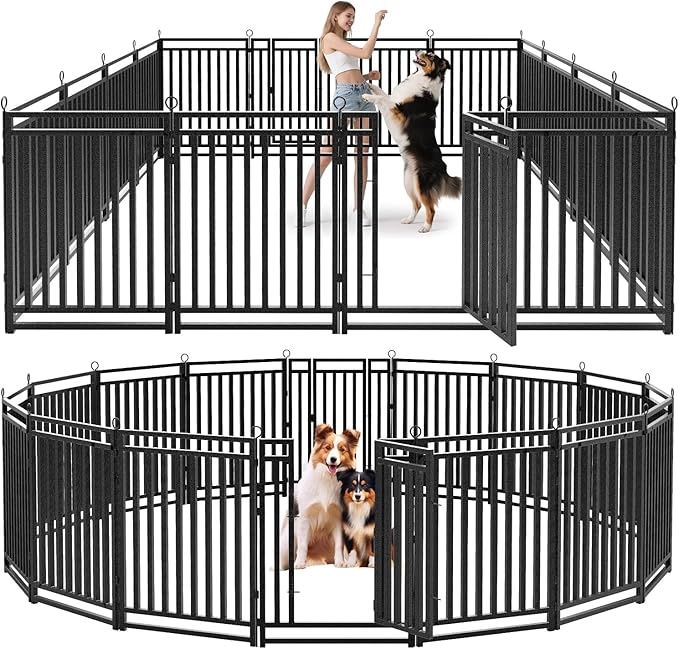Dog Fence Outdoor Indoor, 40" Inch Height 16 Panels Dog Playpen for Large/Medium/Small Dogs Metal Dog Pen for Yard Camping and RV | Black-Silver