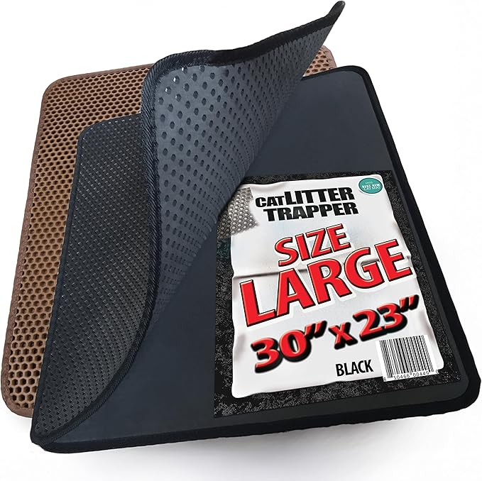 iPrimio Large Cat Litter Trapper Mat with Exclusive Urine/Waterproof Layer - Cat Litter Mat - Larger Holes with Urine Puppy Pad Option for Messy Cats - Soft on Paws and Light - 30" x 23" (Black Color)