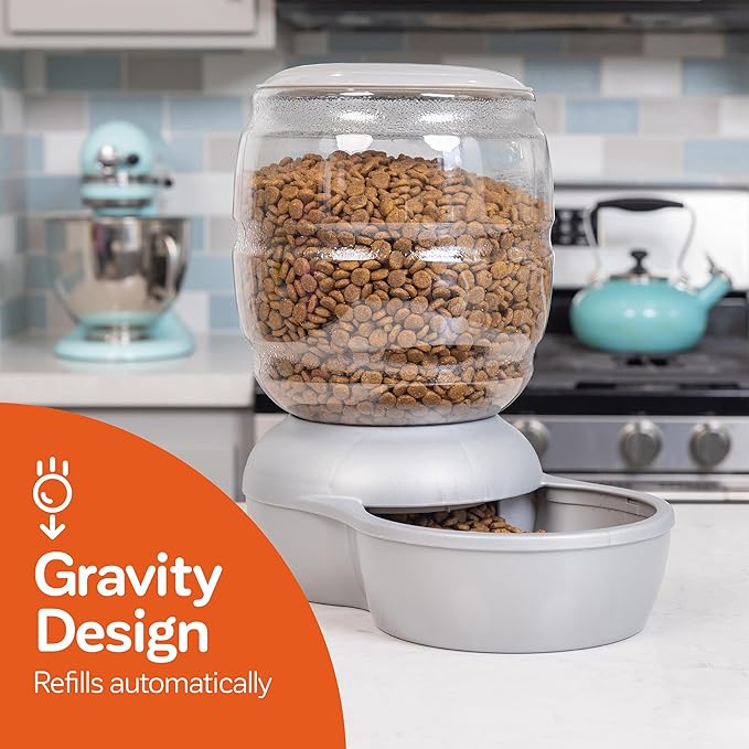 Petmate Replendish Pearl White 10 lb Dog Cat Feeder,Grey, Made in USA