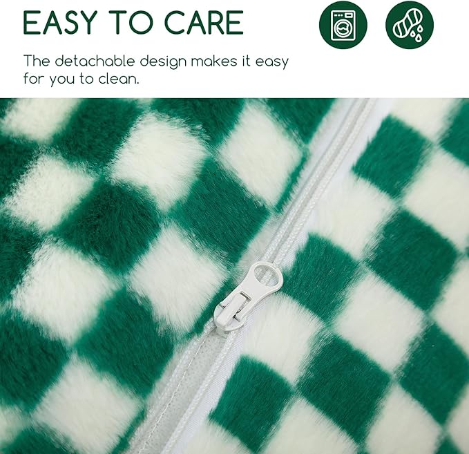 Hollypet Cat Bed Fluffy Plush Mutifuctional Double-Layer Soft Pet Couch Orthopedic Sofa Nest Beds for Small Cats and Dogs, Forest Green and White (25x20x13 inch)