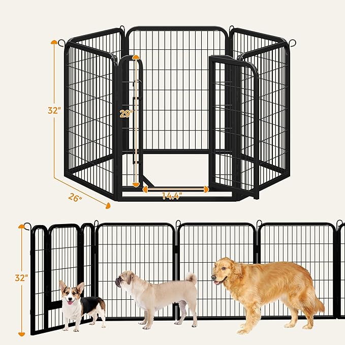 Yaheetech Dog Playpen Outdoor, 32 inch 6 Panels Dog Pen Indoor Heavy Duty Puppy Exercise Pen Metal Pet Fence for RV Camping/Yard/Garden