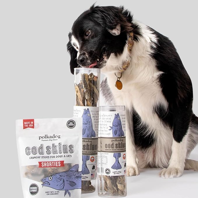 Polkadog Cod Skins for Dogs (2lb Shortie) - Single Ingredient, Wild-Caught Fish Skin Dog Treats for All Breeds – High in Lean Protein & Omega-3. Hypoallergenic, Grain Free. Handcrafted & Made in USA