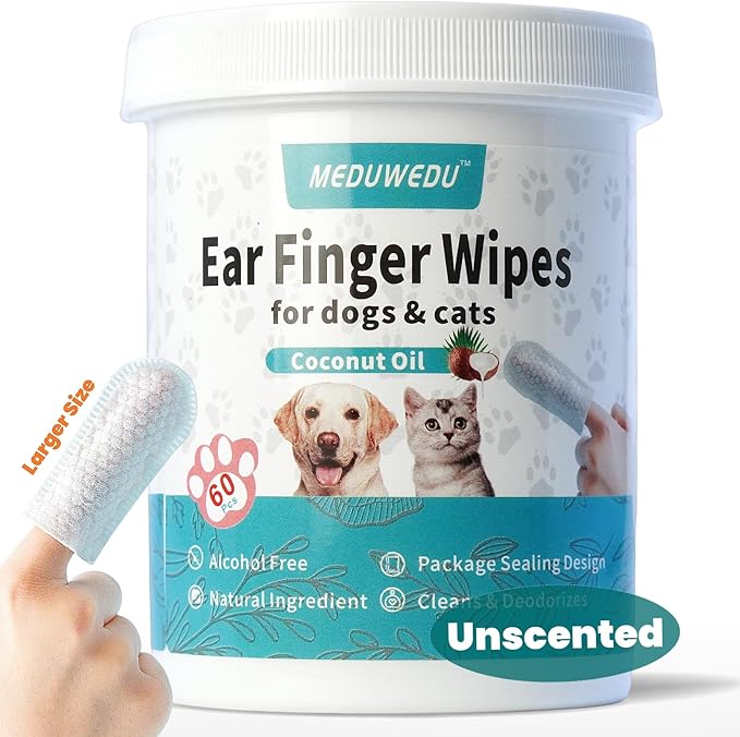 Wider Ear Cleaner Finger Wipes 60 Counts, Dog Ear Cleaner, Grooming Kit Care for Dogs and Cats,Otic Cleaning Pads, Remove Wax, Dirt & Stop Smelly, Itchy, Non-Irritating, Unscented