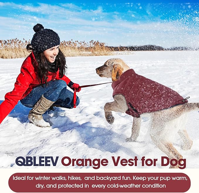 QBLEEV Reversible Dog Coat, Warm Snowproof Dog Puffer Jacket for Large Dogs, Waterproof Cold Weather Coats with Hook & Loop, 2-in-1 Lightweight Windproof Padded Vest for Big Pitbull, Wine Red, XL