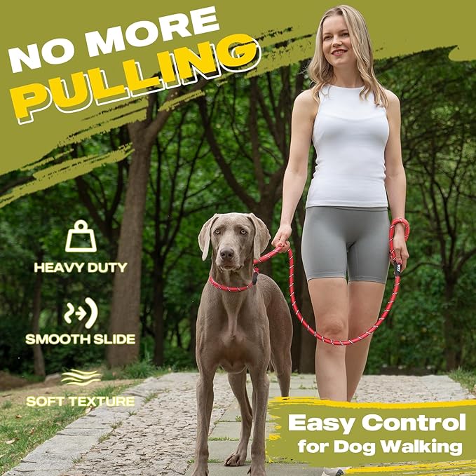 Fida Slip Leads for Dogs - 6 FT x 1/2" Heavy Duty Comfortable Strong Rope Leash for Large, Medium Dogs - No Pull Pet Training Leash with Highly Reflective Red